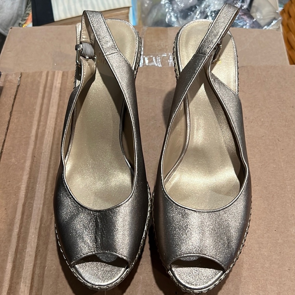 Stuart Weizmann Gold Riviera Cork Wedge Heel Shoe - image 1